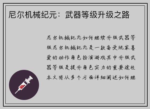 尼尔机械纪元：武器等级升级之路